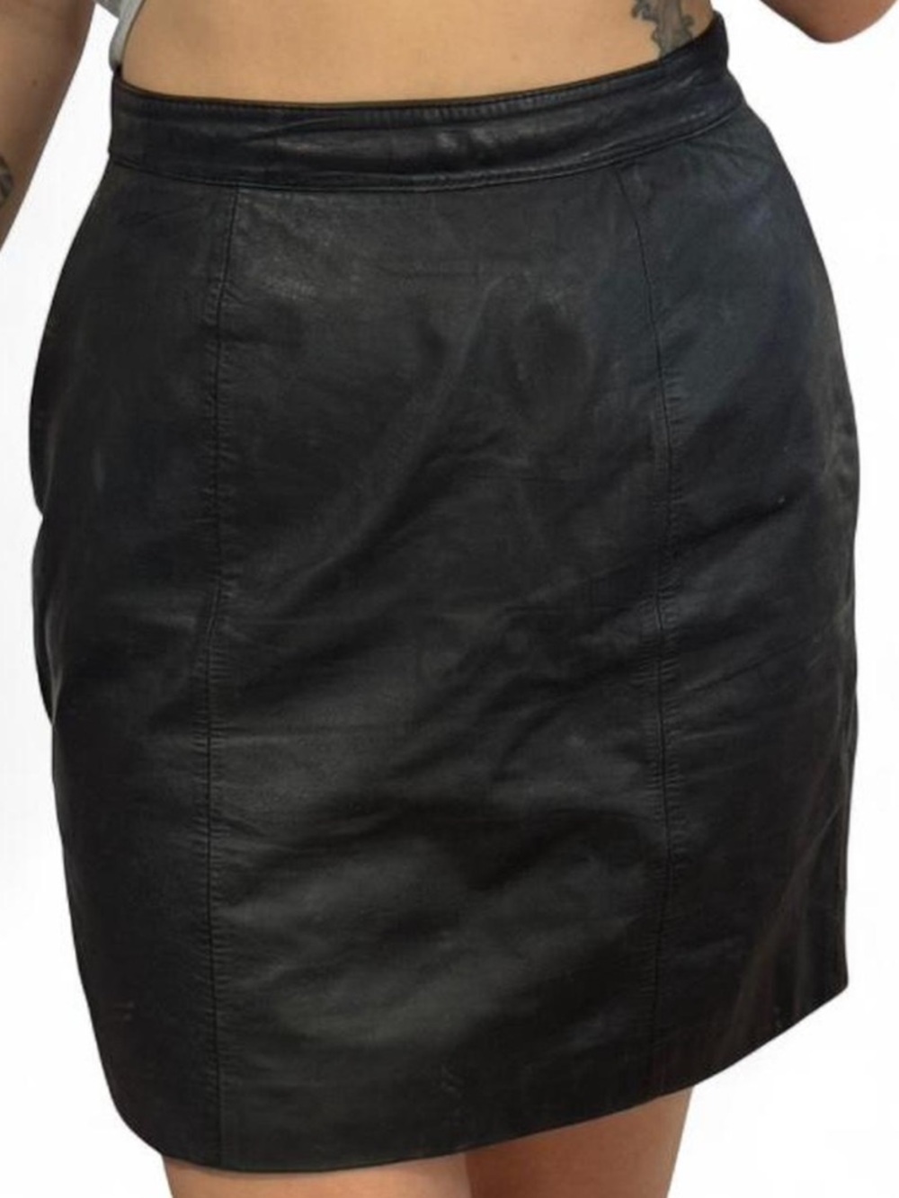 vintage 90s byrnes & baker genuine leather mini / midi skirt depending on fit